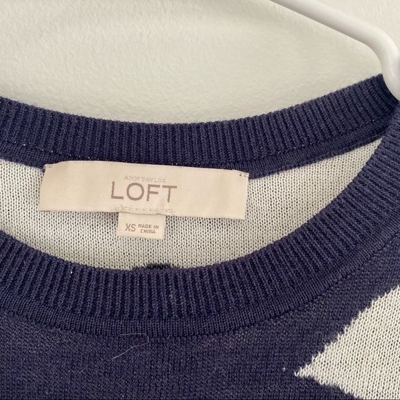LOFT Navy Blue & White Hearts Wool Blend Crew Neck Sweater Long Sleeve - Picture 3 of 6